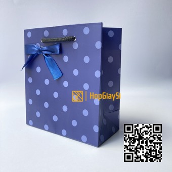 Túi Giấy Couche Chấm Bi Xanh  Size 14 x 7 x 15.5cm