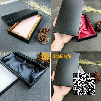 (Đặt hàng 5-7 ngày) Hộp Ví Nữ Đen Giấy Giả Da Nhung lót Màu Đen   Size 20 x 11 x 3cm