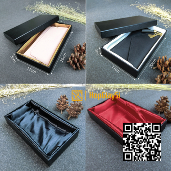 ( đặt hàng 5-7 ngày) Hộp Ví Nữ Đen Giấy Giả Simily Nhung lót Màu Đen   Size 20 x 11 x 3cm