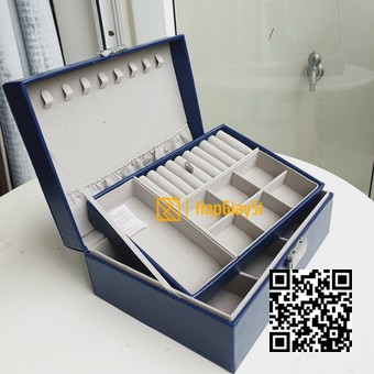 Hộp 2 tầng đựng  trang sức bọc da màu xanh dương