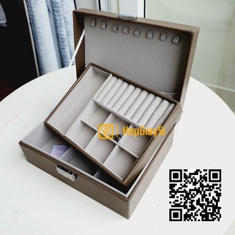 Hộp 2 tầng đựng  trang sức bọc da màu nâu
