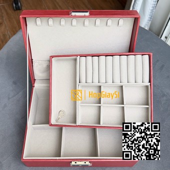 Hộp 2 tầng đựng  trang sức bọc da màu đỏ