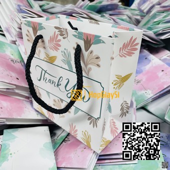 Túi Giấy Couche Màu Trắng  In Họa Tiết Thank You Size 13 x 6.5 x 13.5cm
