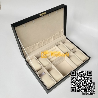 Hộp đựng 8 đồng hồ và trang sức bọc da cao cấp ( không kính) màu đen 