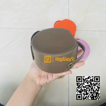 Hộp đựng trang sức hình tròn bọc da màu nâu cao cấp