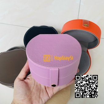 Hộp đựng trang sức hình tròn bọc da màu hồng cao cấp