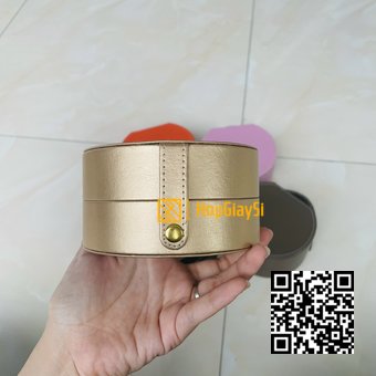 Hộp đựng trang sức hình tròn bọc da màu vàng cao cấp