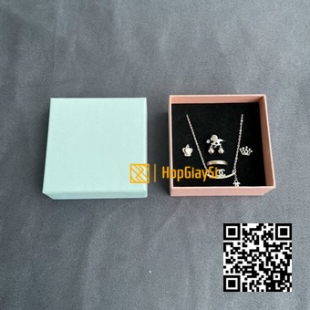 Hộp Trang Sức Giấy Nắp Xanh Đáy Hồng  Size 7.3 x 7.3 x 3.5cm
