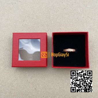 Hộp Nhẫn Giấy Nắp Có Cửa Sổ size 6 x 6 x 3.2cm Màu Đỏ trơn
