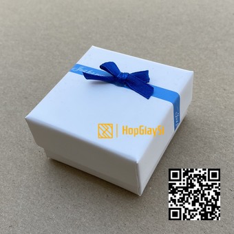 Hộp Nhẫn Giá Rẻ Giấy Màu Trắng Viền Nơ Xanh   Size 6 x 6 x 3.2cm