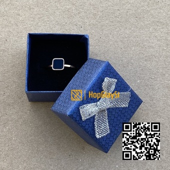 Hộp Nhẫn Giá Rẻ  (có nơ kim tuyến ) Size 4 x 4 x 3cm màu xanh dương tổ ông