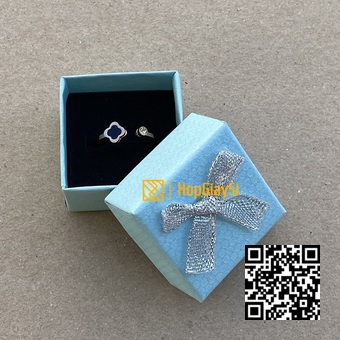 Hộp Nhẫn Giá Rẻ  (có nơ kim tuyến ) Size 4 x 4 x 3cm màu xanh ngọc tổ ông