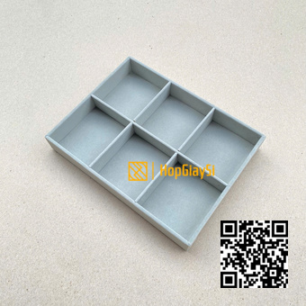 Khay gỗ đựng trang sức 6 ô size 21.5 x 16.5 x 3cm màu xám