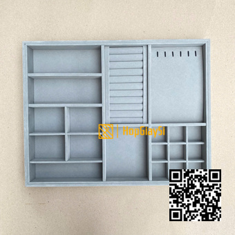 (45x35A) Khay Trưng bày ( Có Chia Ô đựng nhiều loại Trang Sức) Size 45 x 35 x 3cm Bọc Nhung Xám