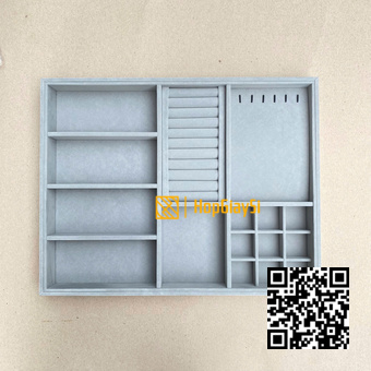 (45x35C) Khay Trưng bày ( Có Chia Ô đựng nhiều loại Trang Sức) Size 45 x 35 x 3cm Bọc Nhung Xám