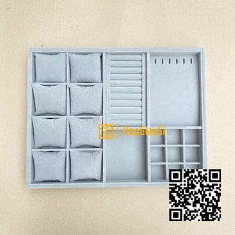 (45x35D) Khay Trưng bày ( Có Chia Ô đựng nhiều loại Trang Sức) Size 45 x 35 x 3cm Bọc Nhung Xám