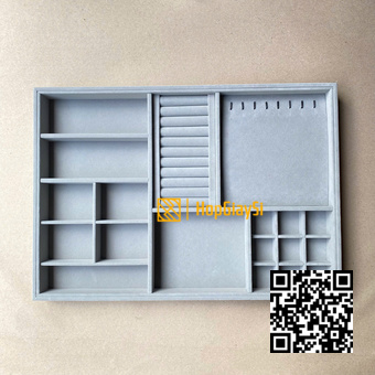 (50x35A) Khay Trưng bày ( Có Chia Ô đựng nhiều loại Trang Sức) Size 50 x 35 x 3cm Bọc Nhung Xám