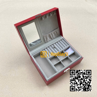 Hộp 2 tầng đựng  trang sức ( có gương ) bọc da màu đỏ