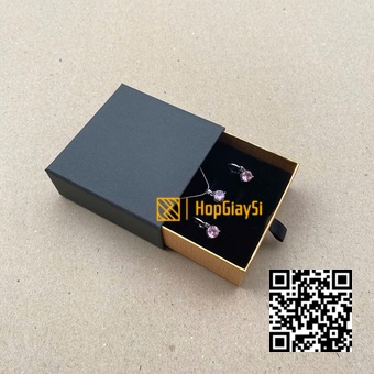 Hộp Đựng Trang Sức Ngăn Kéo Size 9 x 9 x 3.5cm Màu Đen - Vàng