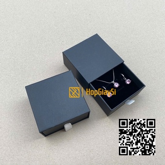 Hộp Đựng Trang Sức Ngăn Kéo Cao Cấp Size 7.5 x 7.5 x 3.5cm Đen Nhám