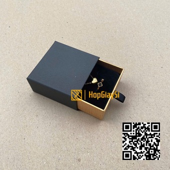 Hộp Đựng Trang Sức Ngăn Kéo Cao Cấp Size 7.5 x 7.5 x 3.5cm Nắp Đen Đáy Vàng