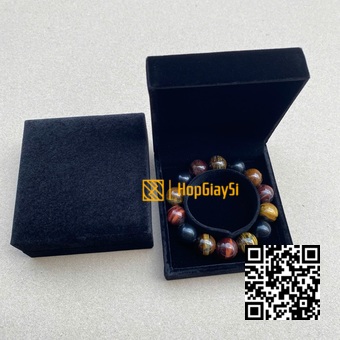Hộp Vòng Tay Nhung Nắp Bật Cao Cấp Màu Đen ( Ruột cung tròn ) Size 9 x 8.6 x 4cm