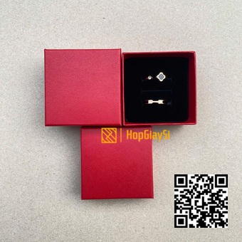 Hộp Nhẫn Giấy Đỏ Da Trăng Nắp Rời - Size 6 x 6 x 3.2cm