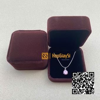 Hộp Dây Chuyền Nắp Bật (góc tròn) Nhung Cao Cấp Màu Nâu  Size 7 x 7cm